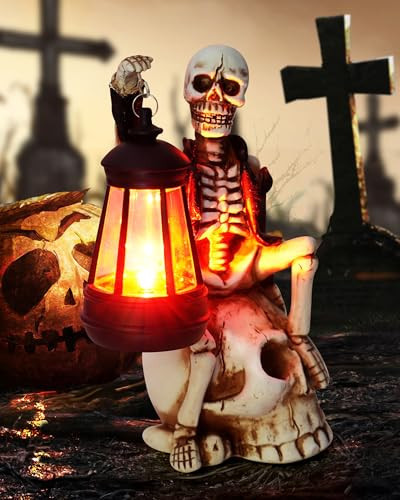 2025 Solar Halloween Decorations Outdoor,Skeleton Figurine Halloween Table Decoration for Outdoor,Skull Statue with Red LED Lantern,Skull Decor for Patio Lawn Yard Balcony Garden Home | Amazon (US)