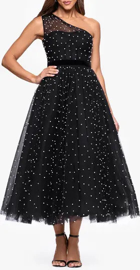 Betsy & Adam Faux Pearl One-Shoulder Tulle Cocktail Dress | Nordstrom | Nordstrom