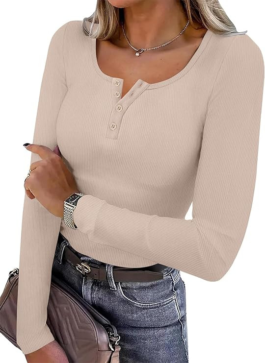 SAMPEEL Womens Long Sleeve Henley Shirts Slim Fit Tops 2025 Casual Fashion Outfits Basic Trendy T... | Amazon (US)