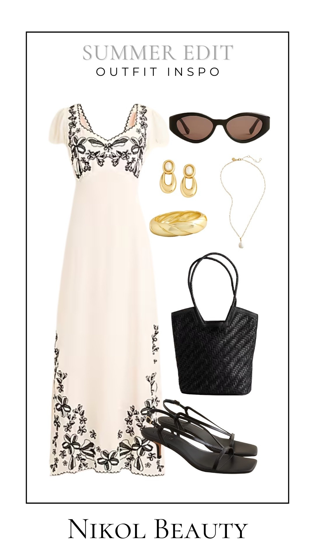 Black and ivory done right. Feminine embroidery, sleek sandals, and a woven tote for that understated chic vibe. 

summer outfit inspo, embroidered maxi dress, chic summer look, black and white summer style, feminine vacation outfit, resort wear inspo

#LTKOver40 #LTKStyleTip #LTKItBag