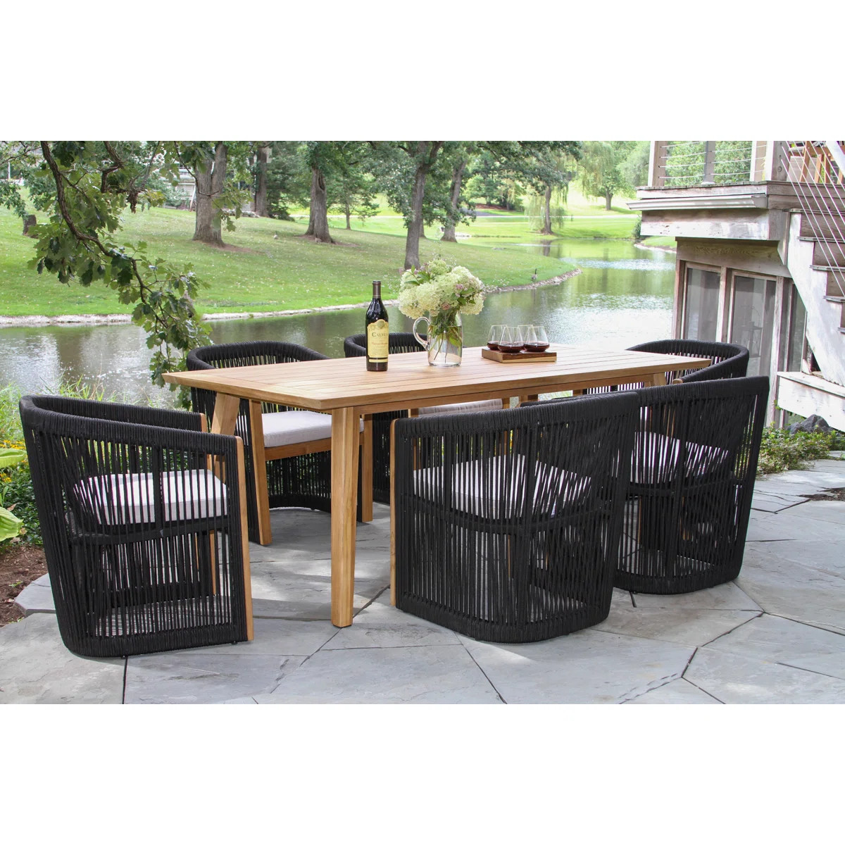 Aniston 7 Piece Teak & Rope 78.5" Dining Set with Sunbrella Cushions | Wayfair North America