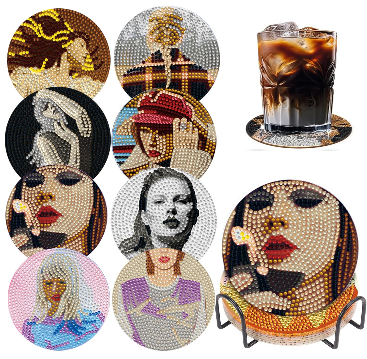 8 PCS Singer Diamond Art Coasters Kits, Pop Star Diamond Painting Coasters with Holder Set of 8, ... | Amazon (US)