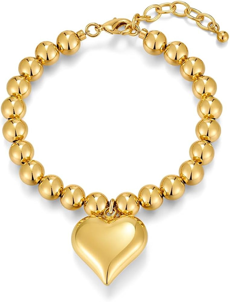 Pearl Bracelets For Women Gold Plated Chain Link Bracelets Bow Heart Charm Bracelets | Amazon (US)