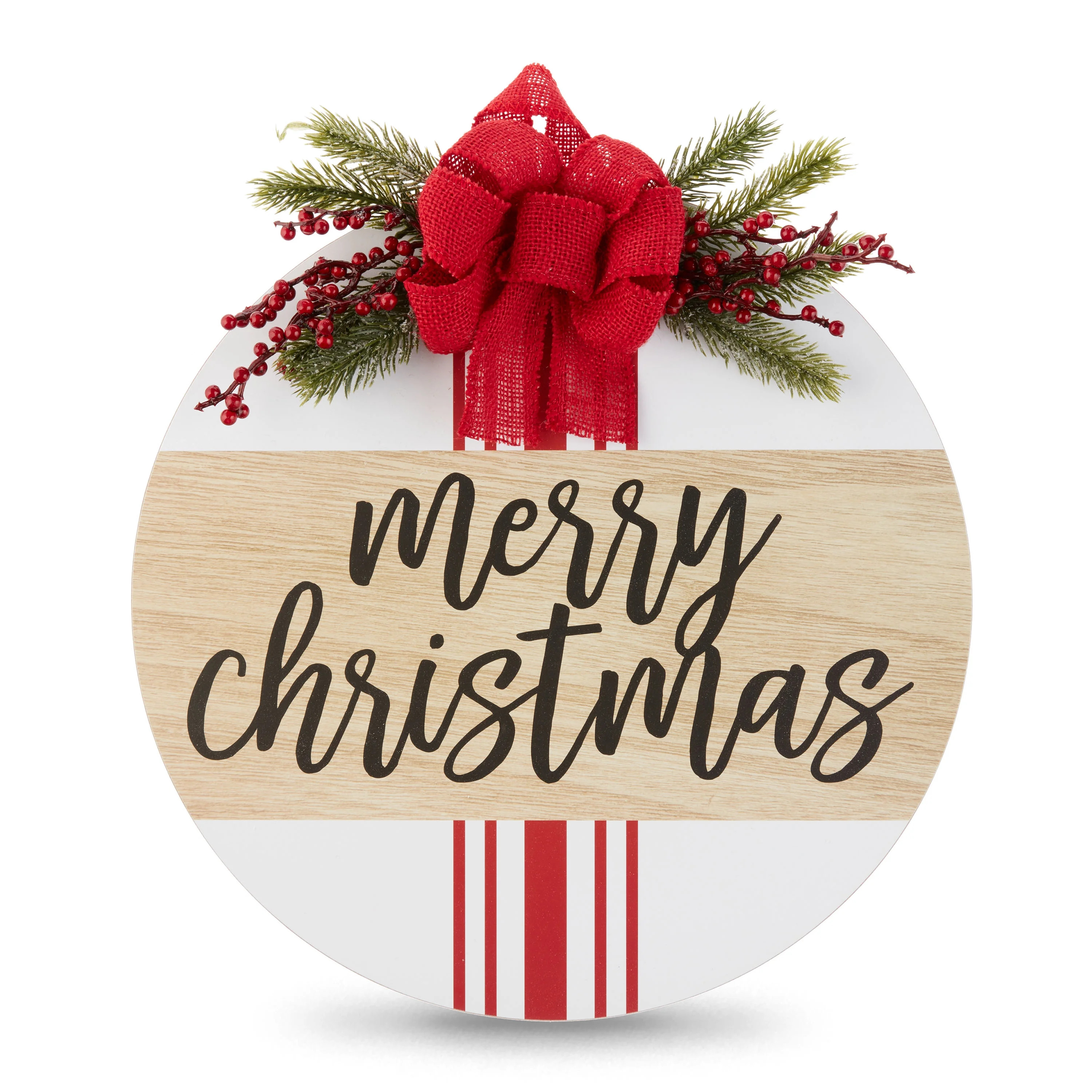 Holiday Time Round Red and White Merry Christmas Christmas Hanging Sign Decoration, 15" | Walmart (US)