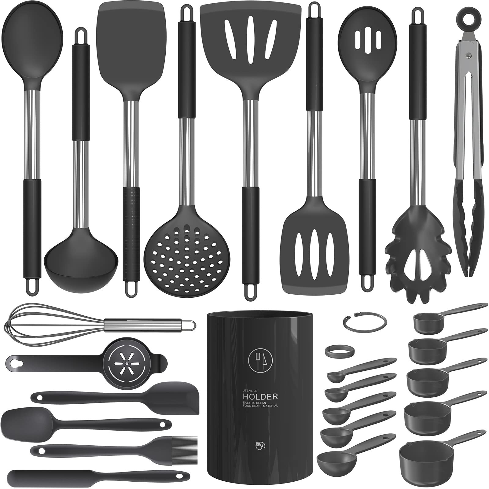 Large Silicone Cooking Utensils Set - Heat Resistant Kitchen Utensils Sets,Spatula,Spoon,Turner T... | Amazon (US)