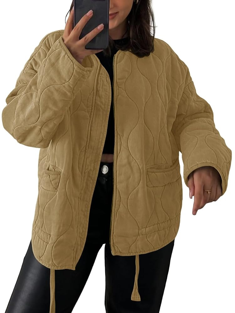 Tankaneo Womens Collarless Lightweight Quilted Jackets Casual Oversized Puffer Coats Zip Up Draws... | Amazon (US)