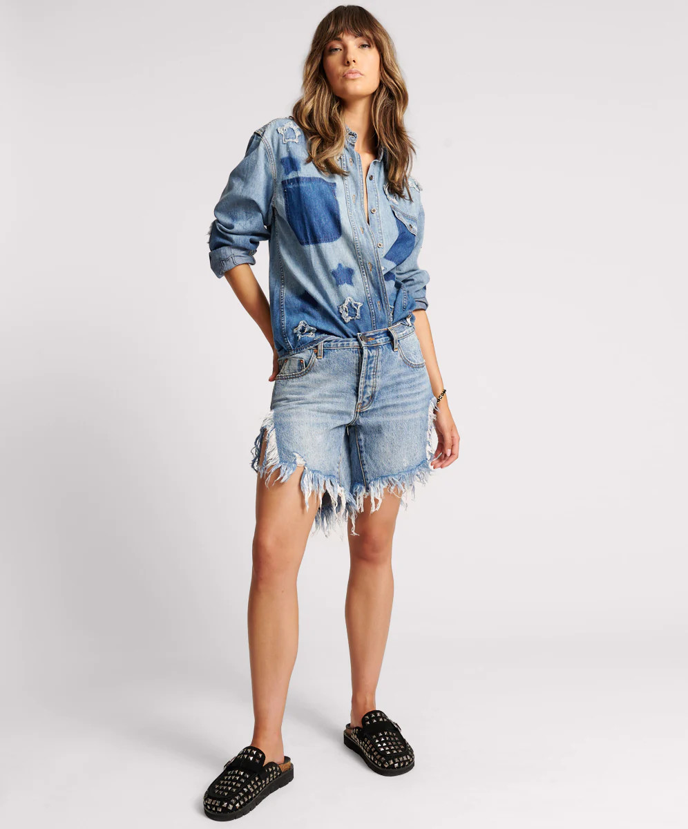 Frankies Low Waist Long Length Denim Shorts - Hollywood | One Teaspoon | OneTeaspoon