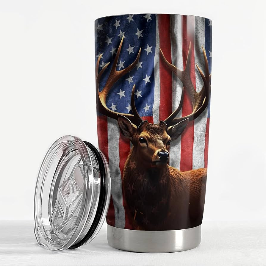 SANDJEST Hunting Tumbler Cup 20oz Deer Hunting Gifts for Men Hunters American Flag Stainless Stee... | Amazon (US)