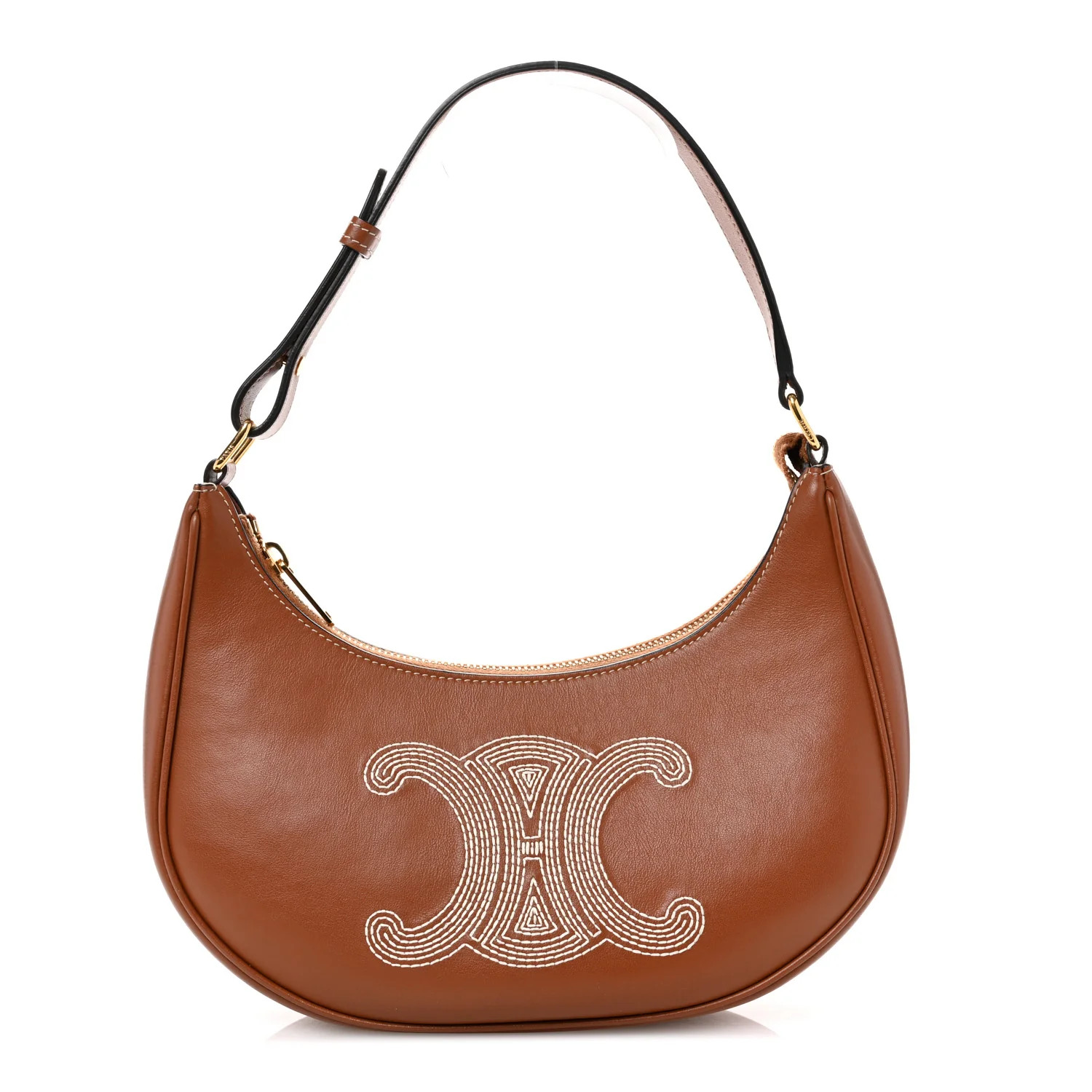 Smooth Calfskin Triomphe Embroidered Ava Shoulder Bag Tan | FASHIONPHILE (US)