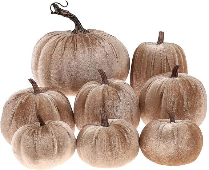 Gresorth 8pcs Assorted Size Fake Handmade Champagne Velvet Pumpkins Artificial Fall Harvest Hallo... | Amazon (US)