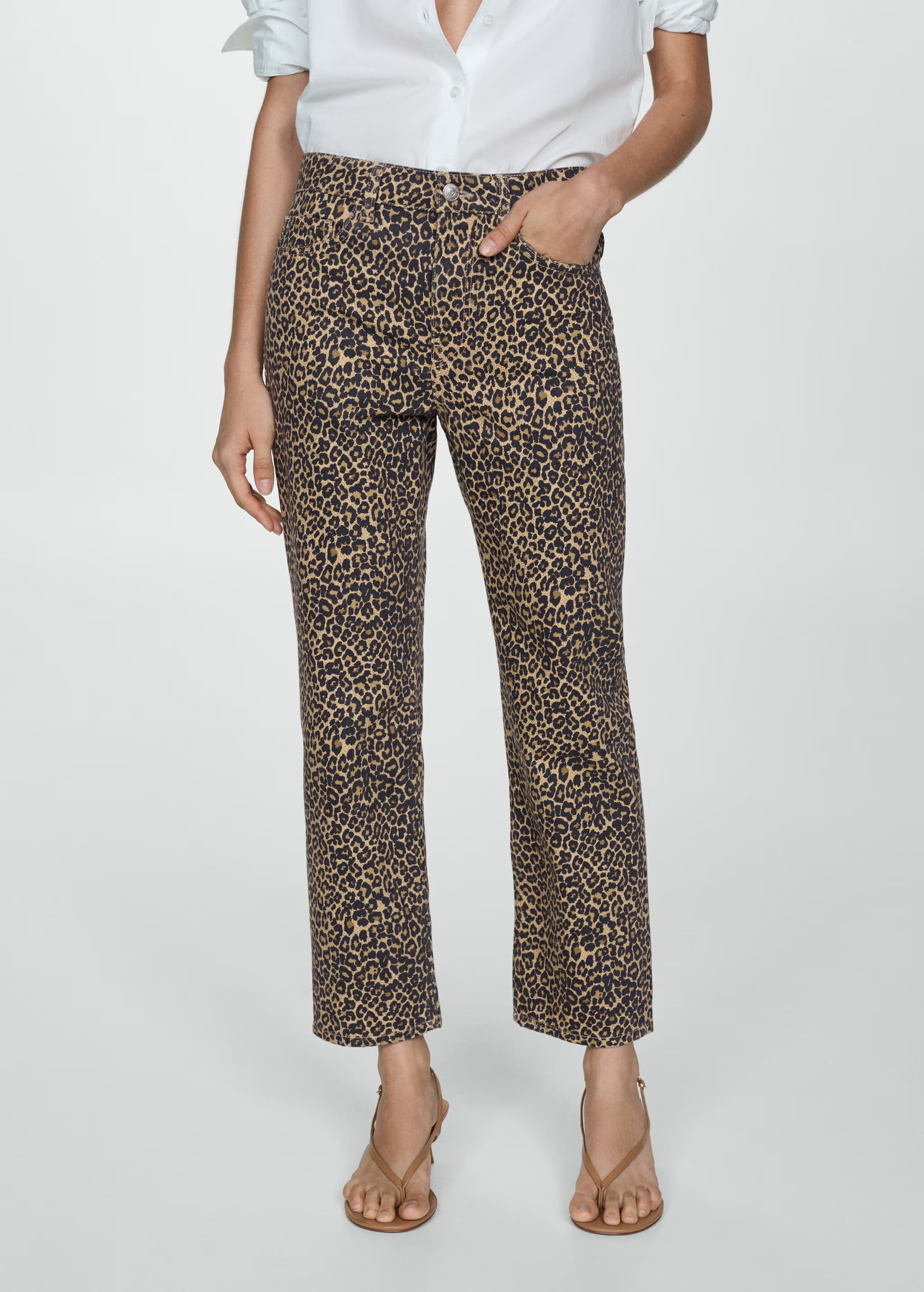 Leopard-print straight jeans | MANGO (US)