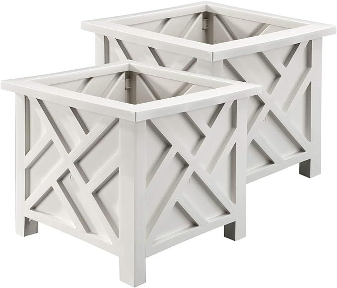 Miles Kimball Set of 2 Chippendale Planter Boxes, White – Plant Holder for Garden, Patio and La... | Amazon (US)