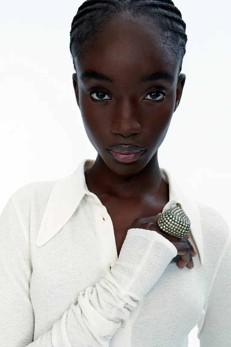 Camisa ceñida en punto con textura - Blanco - MUJER | H&M ES | H&M (FR, IT, ES, PT, BE)