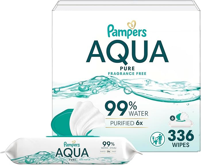 Pampers Aqua Pure Baby Wipes, 99% Water, Fragrance Free, 336 Baby Wipes Total (6X Flip-Top Packs)... | Amazon (US)