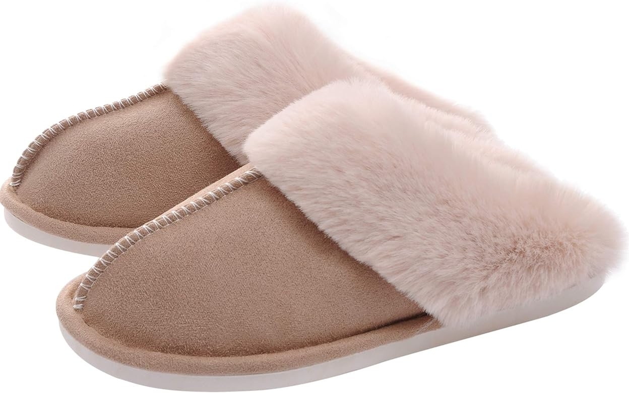 Amazon.com | WATMAID Women's House Slippers Memory Foam Fluffy Soft Slippers, Slip on Winter Warm... | Amazon (US)