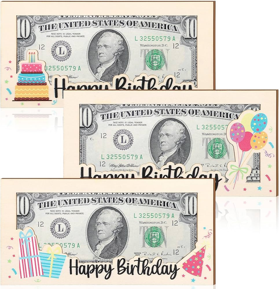 3 Pieces Birthday Money Gift Holder Wooden Card Box Cash Holder Cash Envelope Money Wallet Birthd... | Amazon (US)