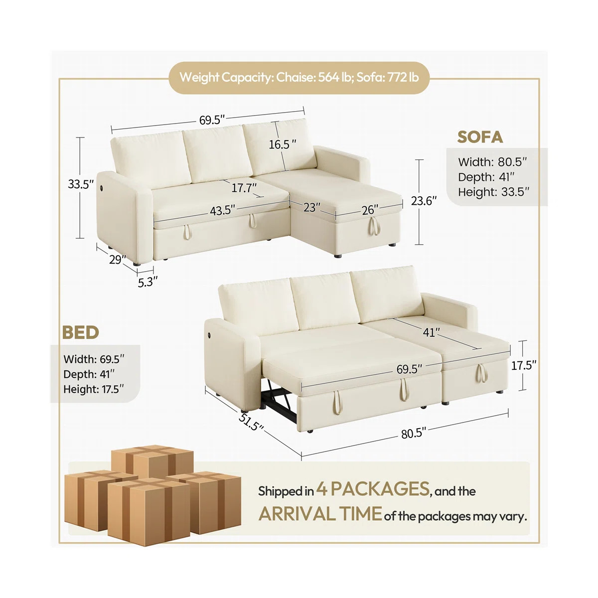 Evaro 69.5'' W Reversible Sleeper Sectional Sofa with USB Outlet | Wayfair North America