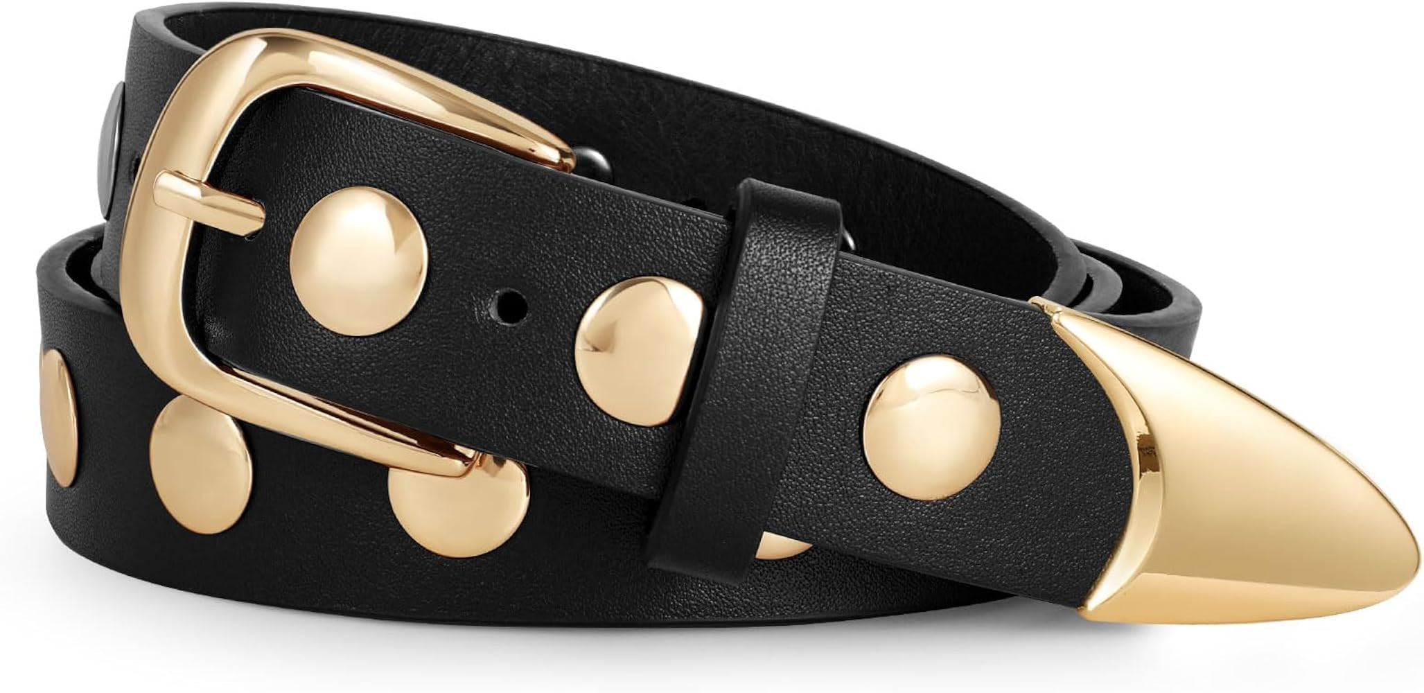 WERFORU Women Fashion Leather Belt Studded Leather Belt Ladies Belts for Jeans Dress Punk Belt | Amazon (US)