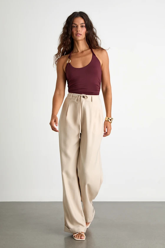 Bowen Light Khaki High-Rise Wide-Leg Trouser Pants | Lulus