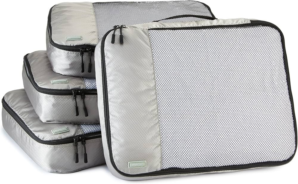 Amazon Basics 4 Piece Packing Travel Luggage Organizer Cubes Set, Zipper, Large, Gray | Amazon (US)