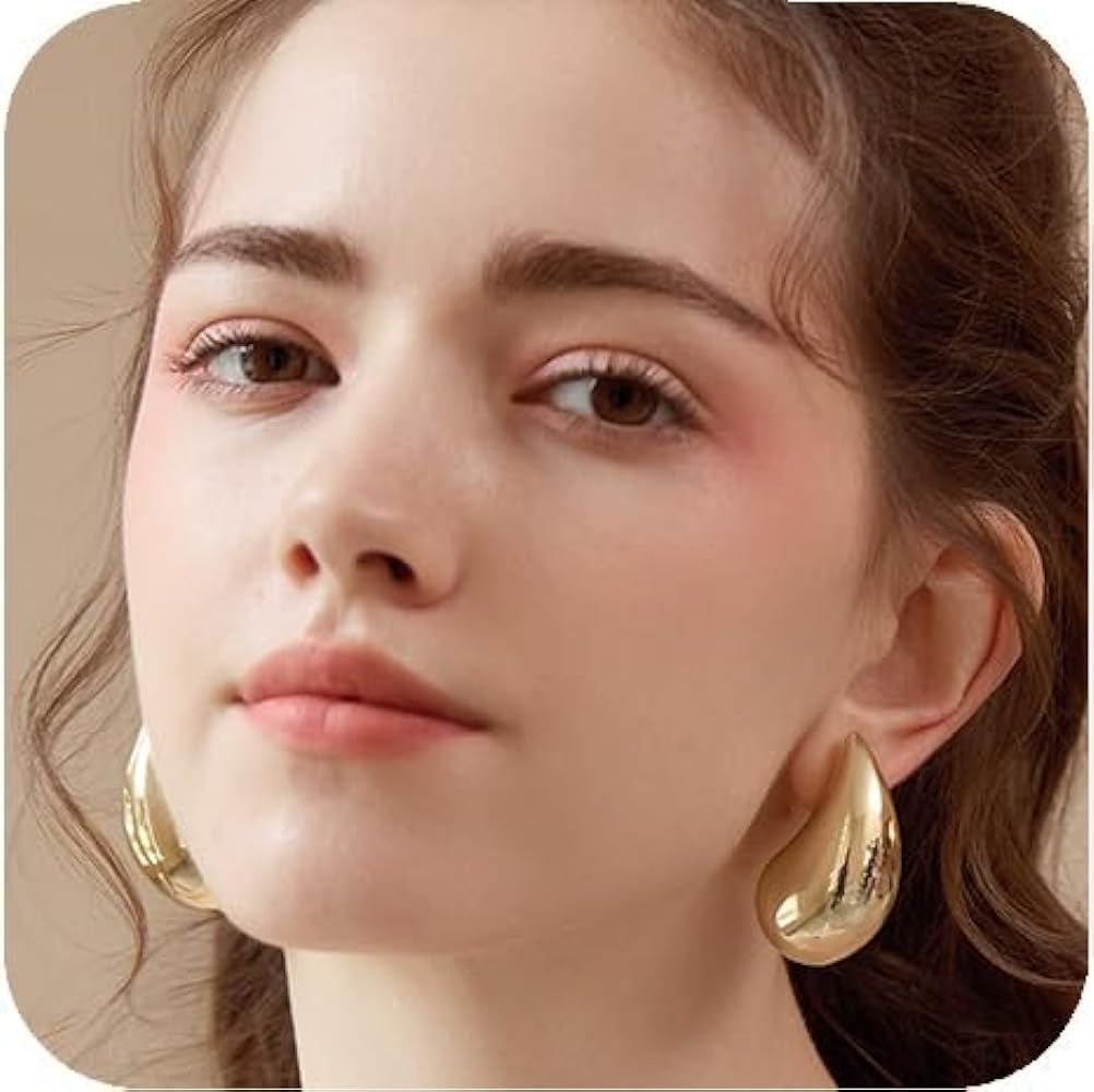 Teardrop Earring Set Dupes Lightweight Chunky Gold Hoop Earrings for Women, Hypoallergenic Earrin... | Amazon (US)