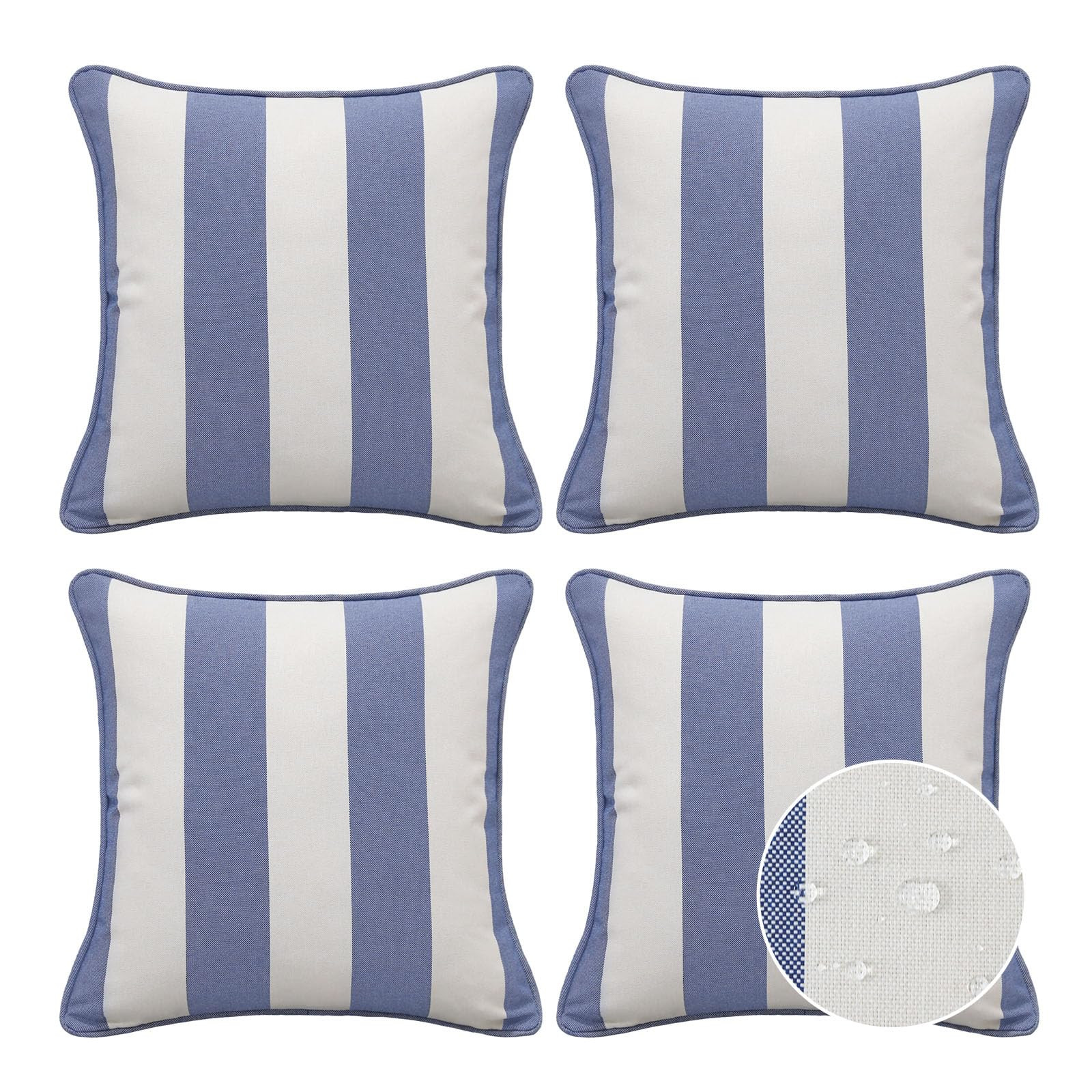 Decorative Outdoor Waterproof Throw Pillows with Inserts, Set of 4, 18" x18" Pillows for Patio, Backyard, Bed, Couch, and Patio Furniture, Navy Stripe | Amazon (US)