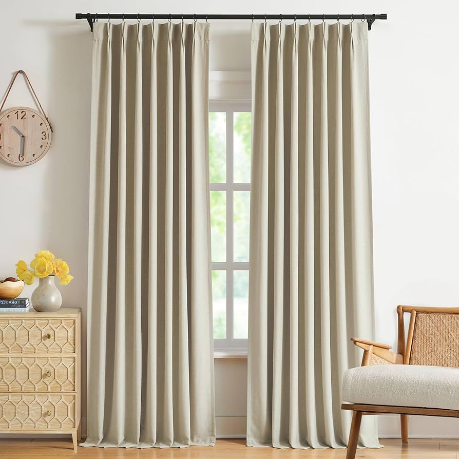 WEST LAKE Sand Pinch Pleated Full Blackout Curtain Panels 84 Inches Length,French Pleat Linen Ble... | Amazon (US)