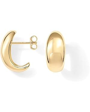 PAVOI 14K Gold Plated Sterling Silver Post Huggie Earrings | Gold Dome Huggie Hoop Earrings for W... | Amazon (US)