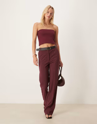 ASOS DESIGN Tall tailored slim straight leg trousers in mulberry | ASOS (Global)