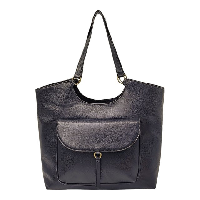 T-Shirt & Jeans Women's Katie Vegan Leather Large Tote Handbag, Black - Walmart.com | Walmart (US)