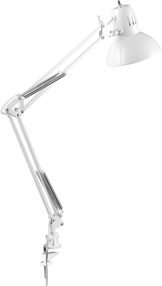 Amazon.com: Globe Electric 52847 31.5 Inch Swing Arm Clamp-On White Desk Lamp with Nickel Accents... | Amazon (US)