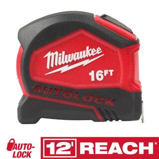 Compact Auto Lock 16 ft. SAE Tape Measure with Fractional Scale and 9 ft. Standout | The Home Depot