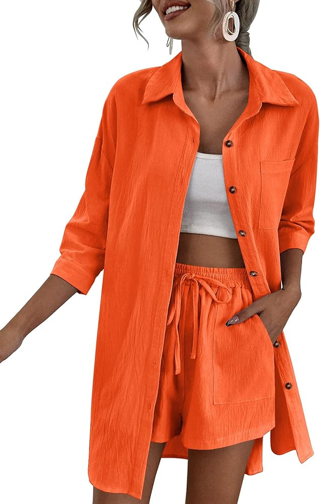 Zeagoo Women’s 2 Piece Lounge Tracksuit Outfit Sets Cotton Linen High Low Shirt and Drawstring ... | Amazon (US)