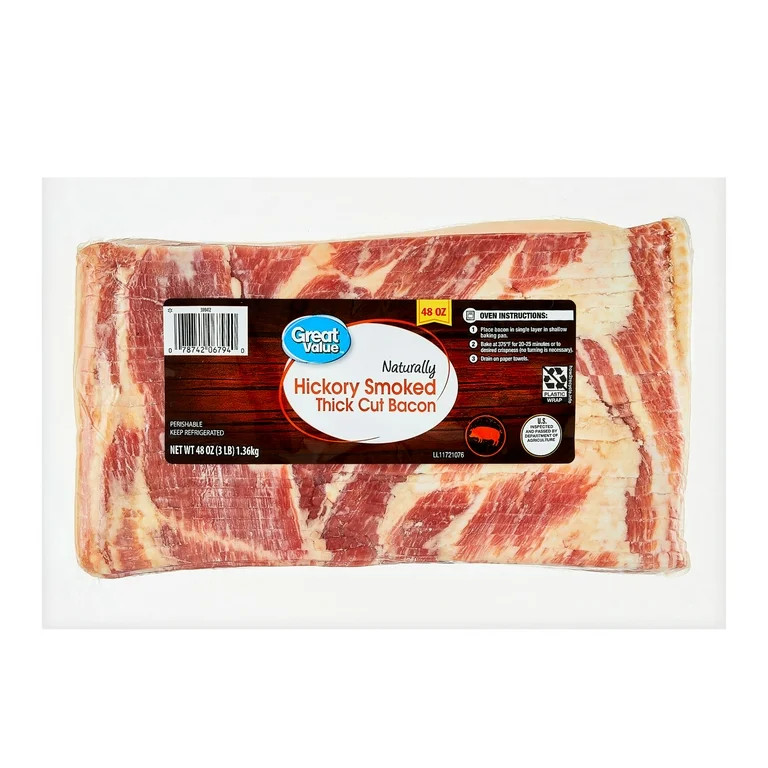 Great Value Naturally Hickory Smoked Thick Cut Sliced Bacon, 48 oz | Walmart (US)