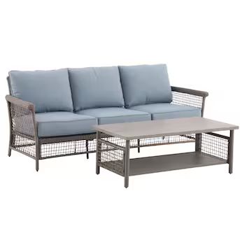 allen + roth Ivy Meadows 2-Piece Wicker Patio Conversation Set with Blue Cushions | Lowe's