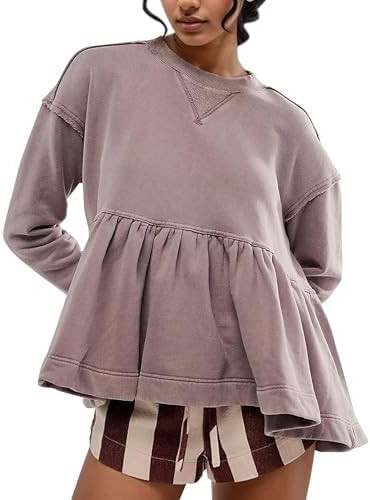 MISSACTIVER Women's Cute Ruffle Hem Babydoll Sweatshirt Crew Neck Long Sleeve Drop Shoulder Trend... | Amazon (US)