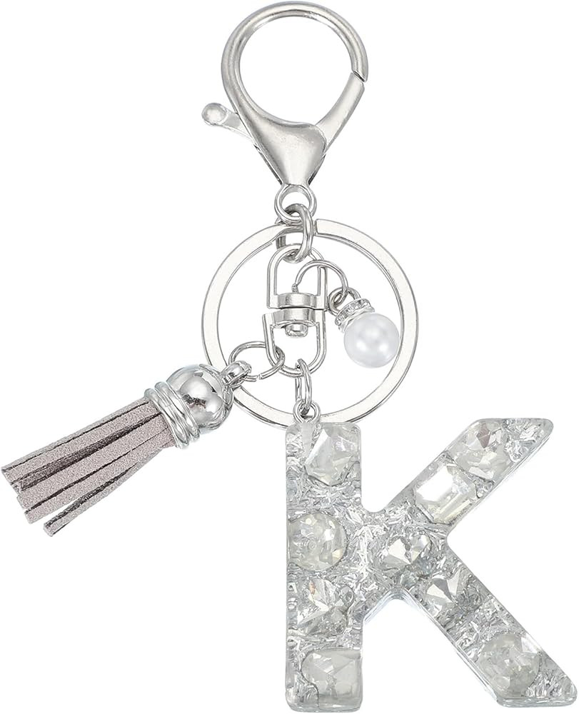 uxcell Initial Letter Keychain with Tassel and Pearl, Bling Alphabet Letter Keyring Rhinestone Ke... | Amazon (US)