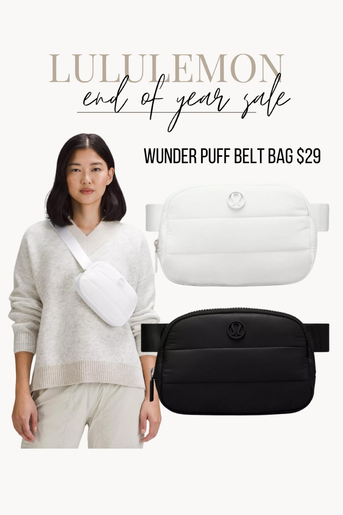 Lululemon end of year sale: the wunder puff belt bags are only $29!!!!! Grab them now, they are still in stock!! 

#LTKsalealert #LTKitbag #LTKfitness