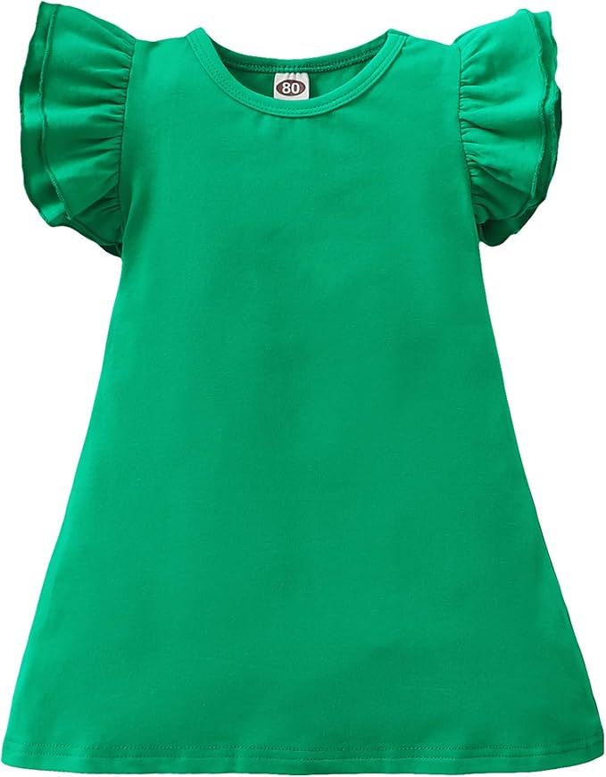 LYSMuch Toddler Baby Girls Ruffle Sleeve Dress Solid Color Outfit Kids Fall Clothes | Amazon (US)
