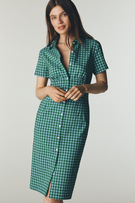 By Anthropologie Gingham Shirt Midi Dress | Anthropologie (US)