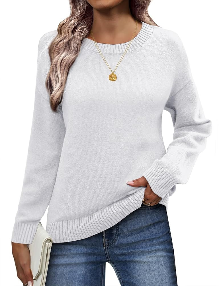 Zeagoo Fall Sweaters for Women 2025 Long Sleeve Crewneck Ribbed Knit Pullover Sweater Loose Fit B... | Amazon (US)