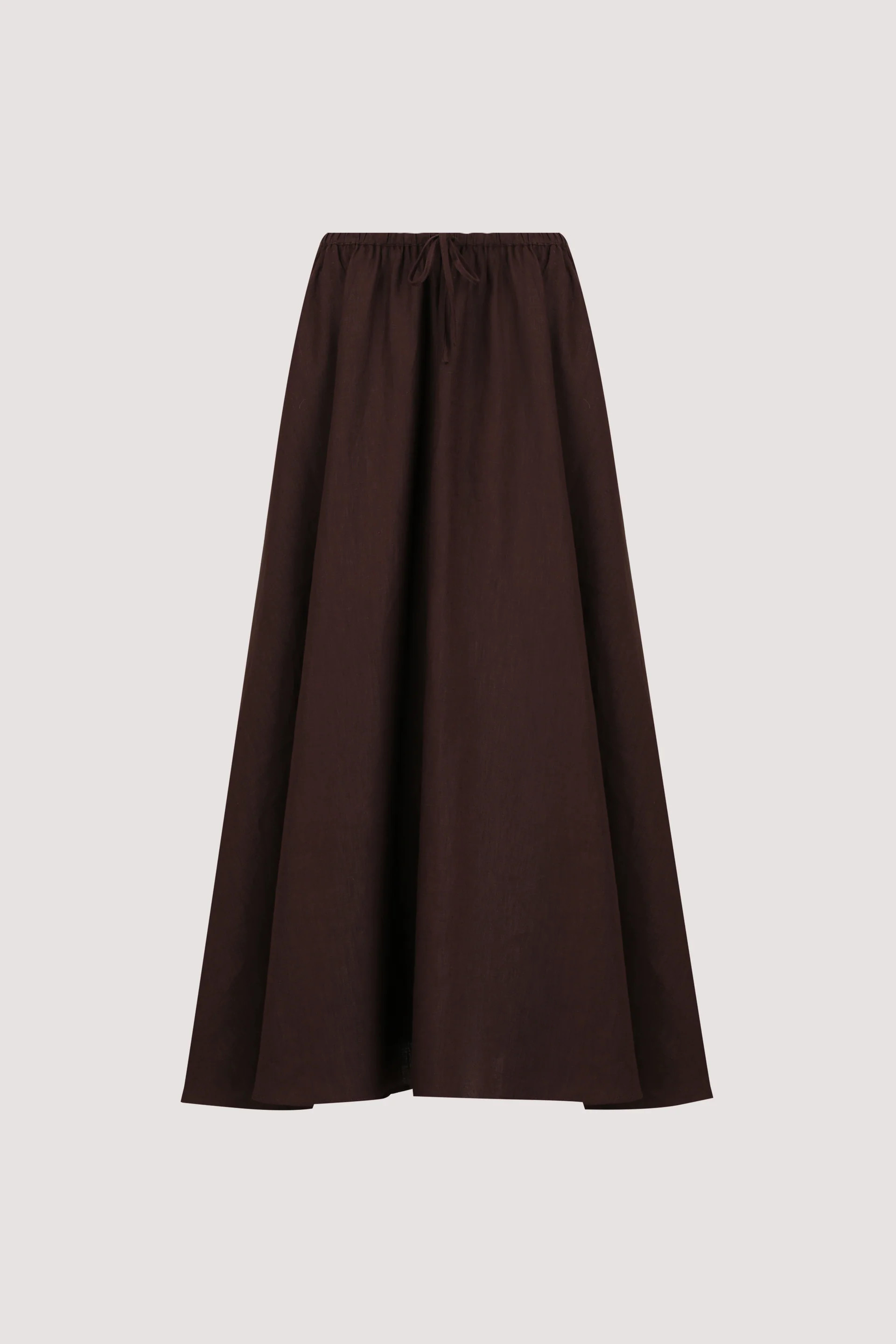 RAVELLO BURNT CHOC LINEN MIDI SKIRT | DISSH