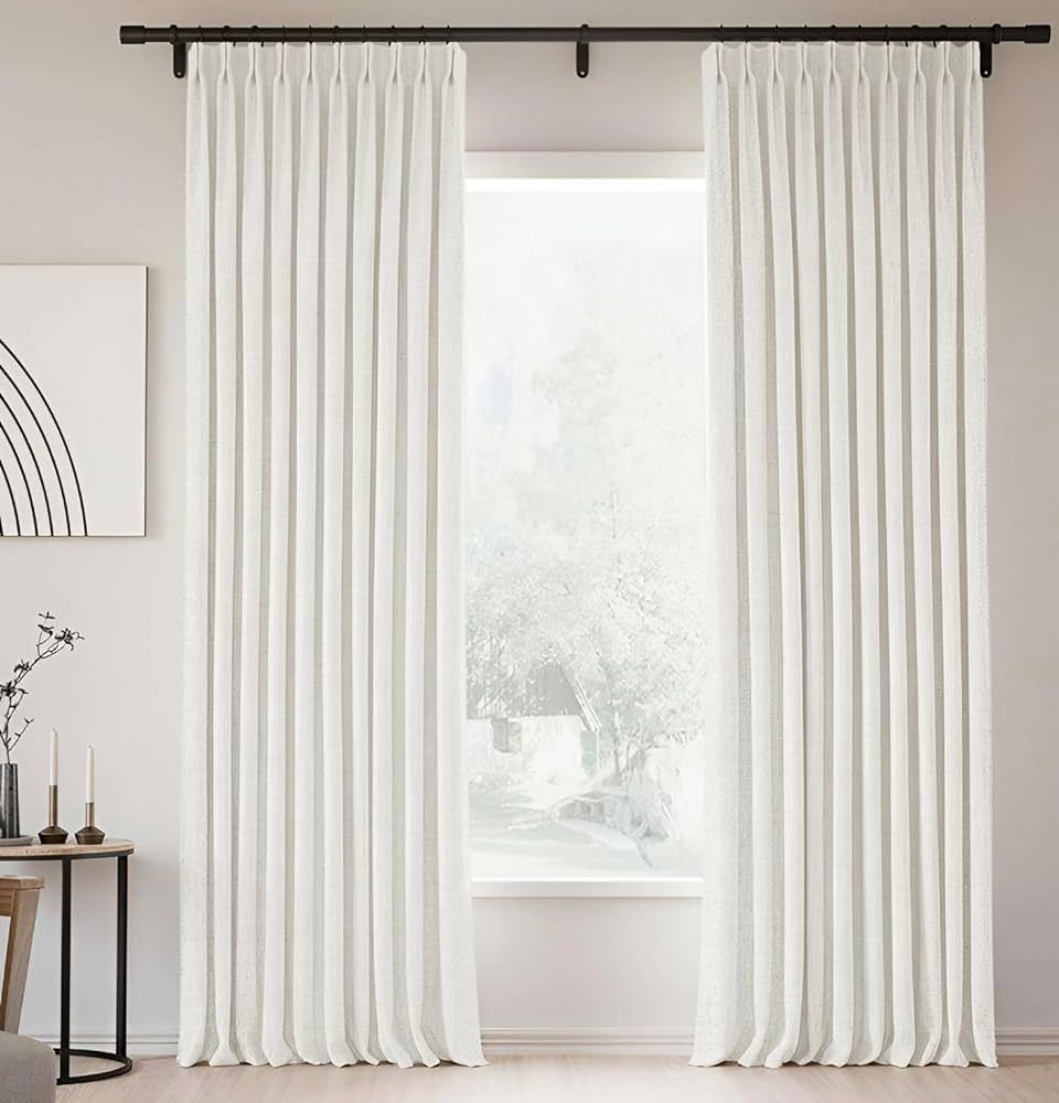 100% Blackout Curtains 96 Inches Long for Bedroom, Pinch Pleated Lille Linen Curtains Thermal Ins... | Amazon (US)