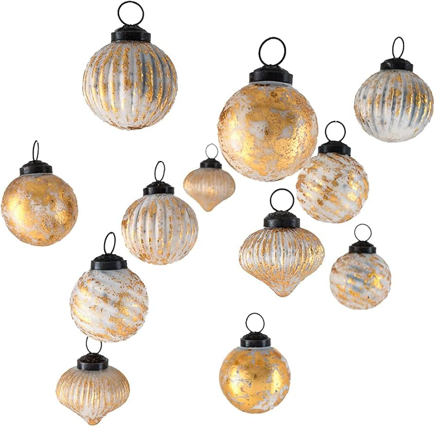 Serene Spaces Living Set of 12 Tinted Gold Foil Eclectic Glass Ornaments, Golden Ornaments in Var... | Amazon (US)