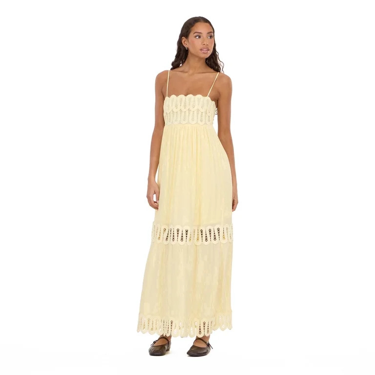 Forever 21 Women\u2019s Maxi Dress with Lace Yoke Detail, Sleeveless Tiered Flowy Long Dress for ... | Walmart (US)