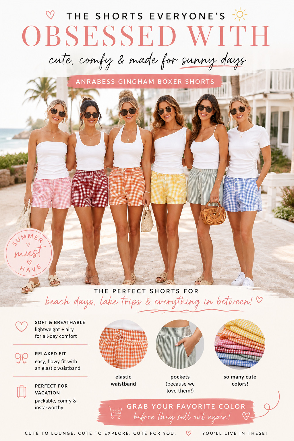 ANRABESS Summer Chic | Gingham Drawstring Loungewear Shorts with Pockets (!!)

Gingham boxer shorts that make summer outfits feel cute, comfy, and instantly easier to throw on 💗

These ANRABESS gingham boxer shorts are such good Amazon fashion finds if you want lightweight summer bottoms that feel breathable, soft, relaxed, and cute enough to wear way beyond lounging.

The elastic waistband, easy relaxed fit, gingham plaid print, and side pockets are what make these stand out — they give that effortless boxer short trend look while still being practical for real summer days.

What I love about these is that they have that “everyone’s wearing them for a reason” energy!!

They’re comfy like lounge shorts but still look styled with a white tank, fitted tee, tube top, oversized button-down, bikini top, sweatshirt, sandals, sneakers, or a raffia bag.

These are perfect for beach days, lake trips, vacation mornings, coffee runs, casual errands, poolside outfits, resort lounging, weekend plans, and those summer days when you want to look cute without trying too hard.

The color options make them even more fun to shop — pink feels girly, red feels classic, orange feels playful, yellow feels sunny, sage feels coastal, and blue feels fresh for summer.

These are especially good if you want affordable Amazon shorts that feel easy to pack, easy to style, and easy to rewear all season.

I did the digging for you — if you’ve been wanting cute Amazon shorts, gingham boxer shorts, plaid lounge shorts, Y2K summer bottoms, beach vacation outfits, elastic waist shorts with pockets, or comfy casual shorts that still look styled, these ANRABESS shorts are the ones I’d check first before colors and sizes start moving!!

📌 SAVE this for beach days, lake trips, and easy Amazon summer outfit ideas.

↓ Everything is linked!

#LTKActive #LTKSaleAlert #LTKTravel