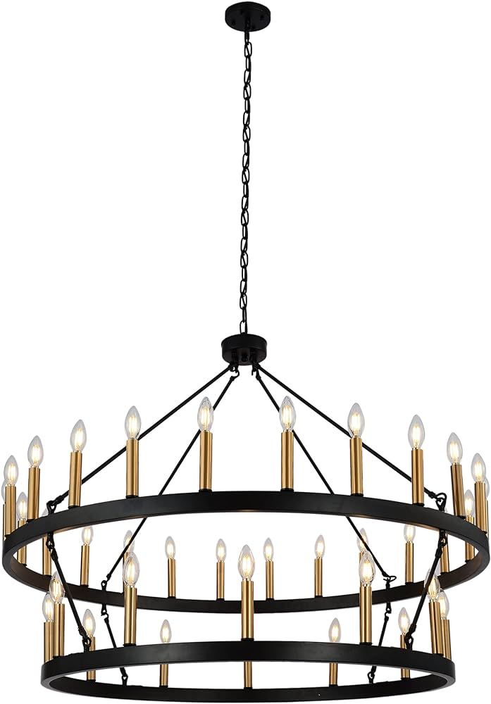 yzzy 36-Lights Wagon Wheel Chandelier 2 Tier Candle Style Pendant Light 47 inch Farmhouse Wrought... | Amazon (US)