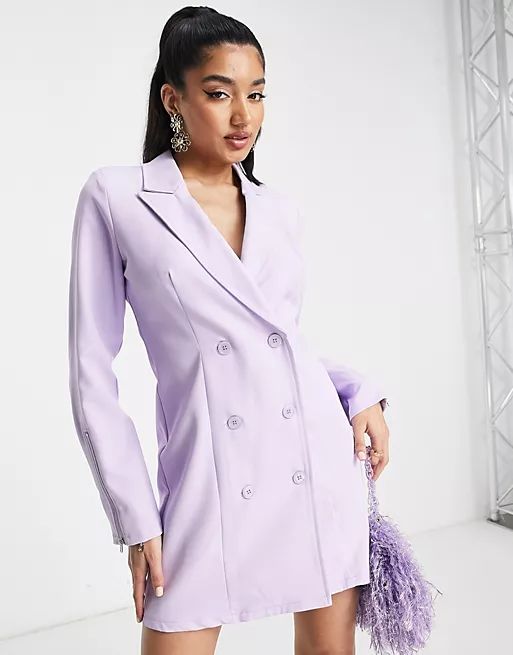 Saint Genies blazer dress with zip sleeve detail in lilac | ASOS (Global)
