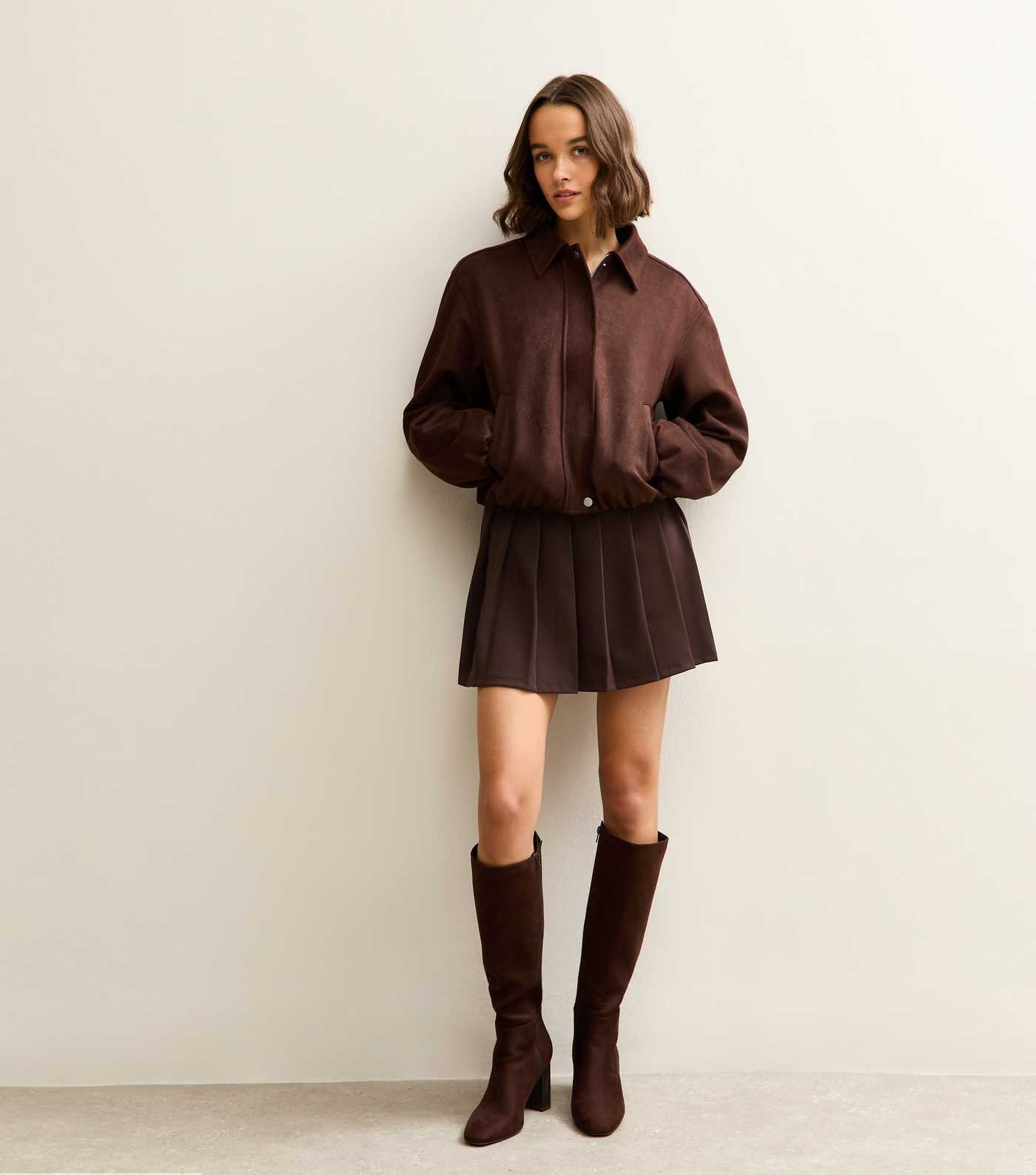 Dark Brown Pleated Crepe Mini Skirt | New Look | New Look (UK)