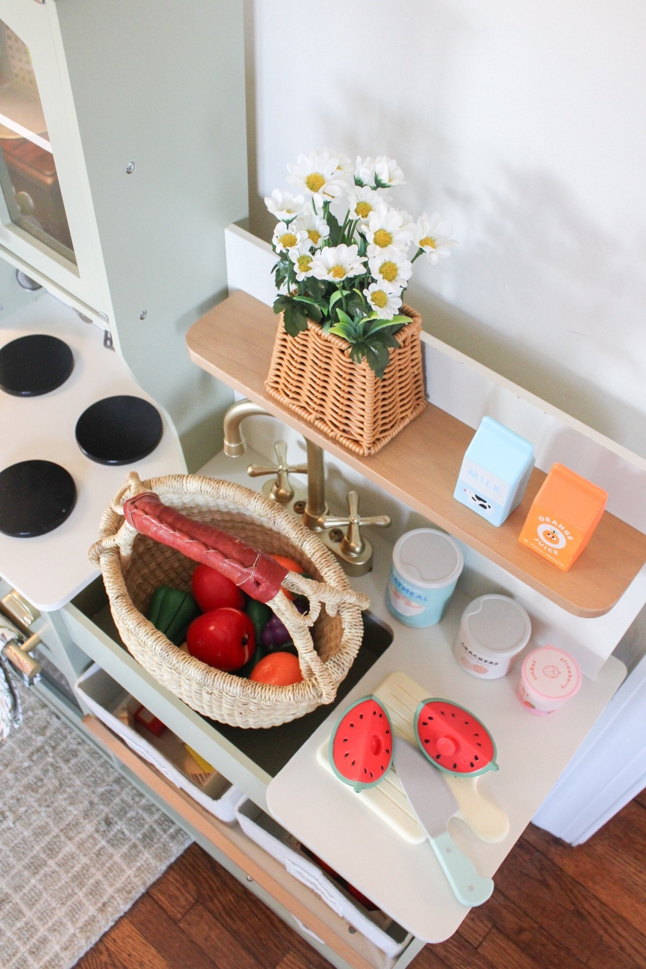 New play food for my toddlers kitchen! I love that this set has a variety of grocery items and a play knife & cutting board set! I swapped out the plastic basket for this woven one from Amazon! 🧺

#LTKKids #LTKmomlife #LTKBaby